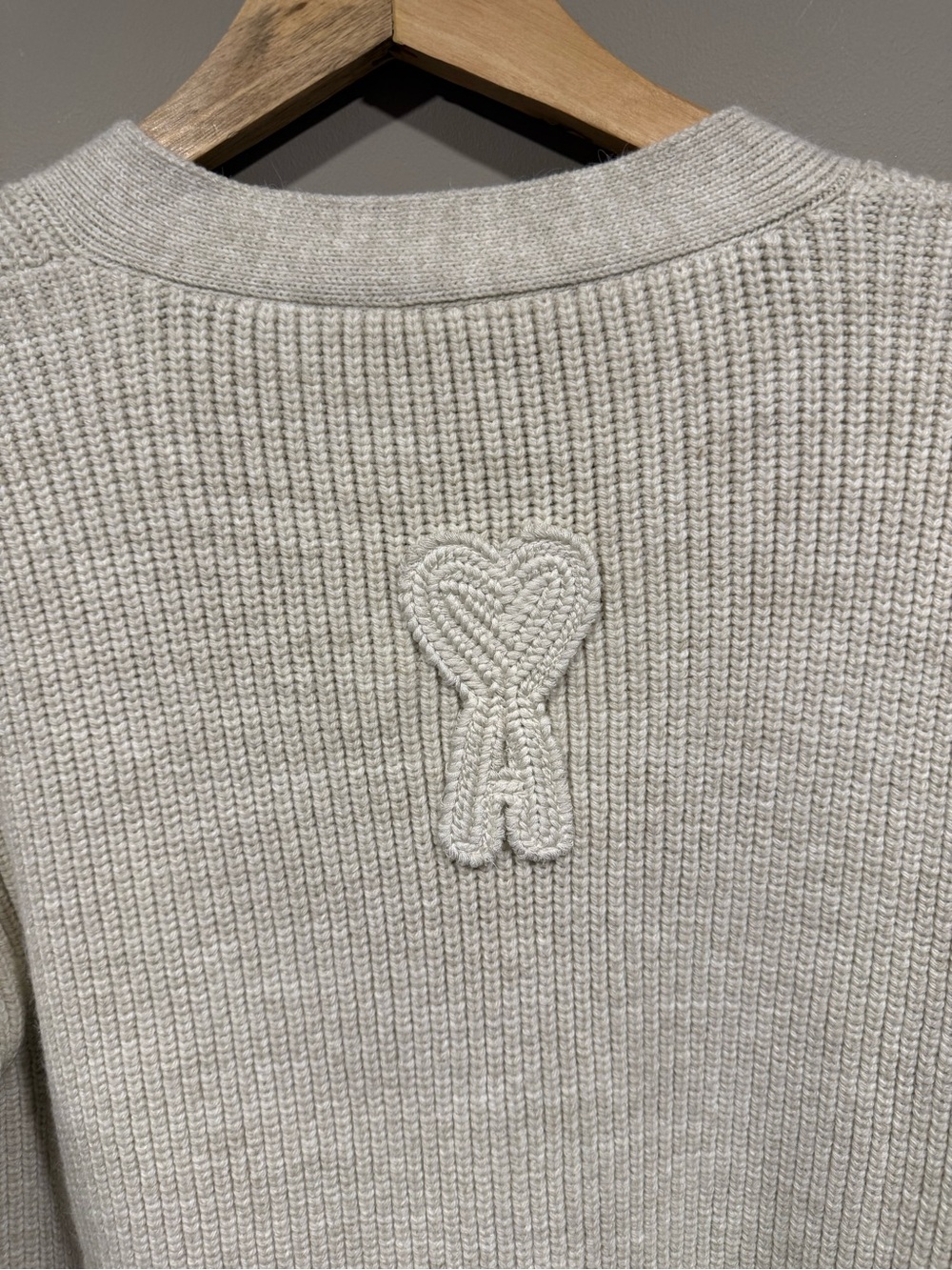 AMI Paris Cream Cardigan with Red Trim image 6